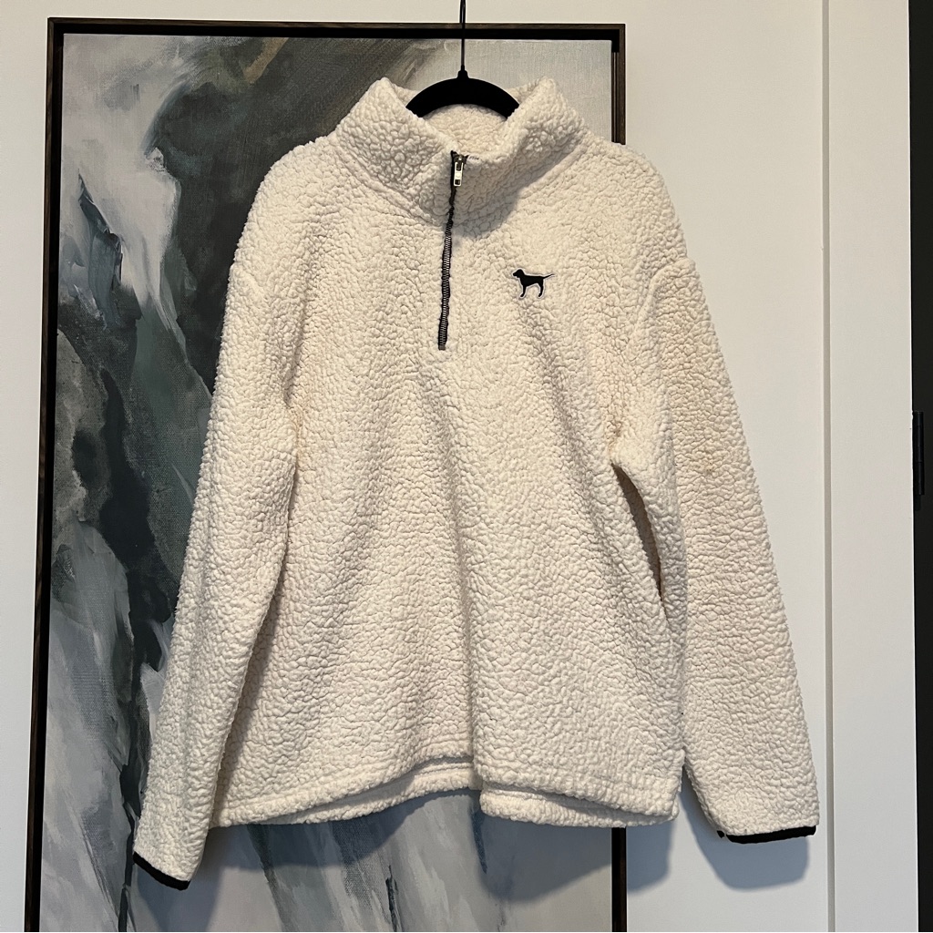 Pink Victoria Secret White Dog Logo Long Sleeve Half Zip Sherpa Pullover L